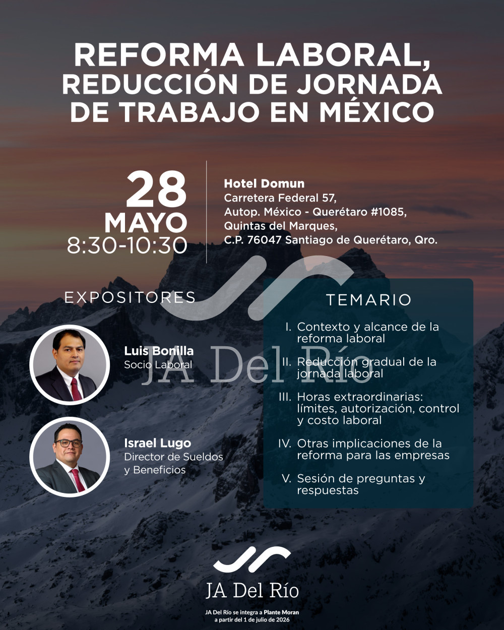 Desayuno en Querétaro: Reforma Laboral,  reducción de jornada de trabajo en México